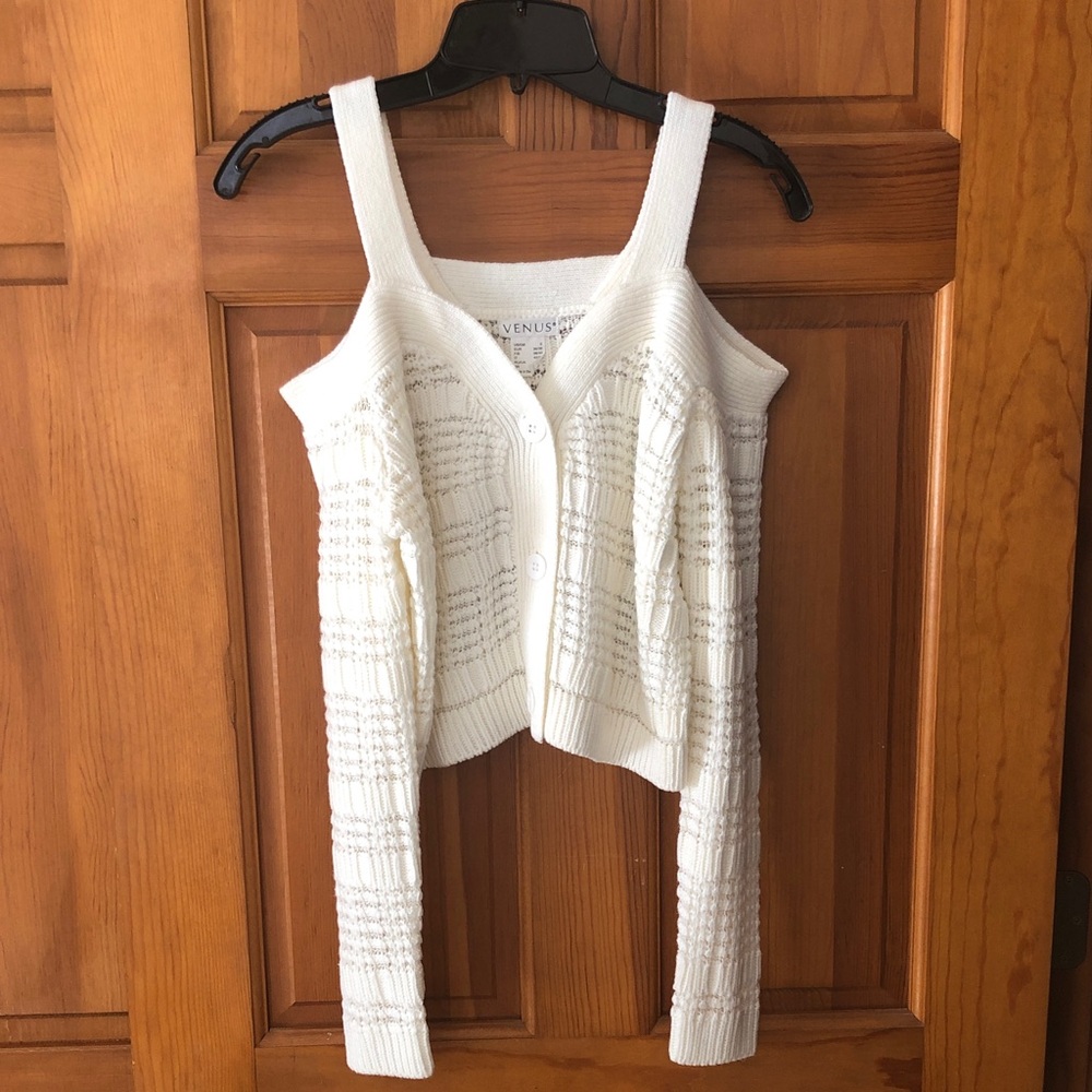 VENUS White Cold Shoulder Knit Cardigan